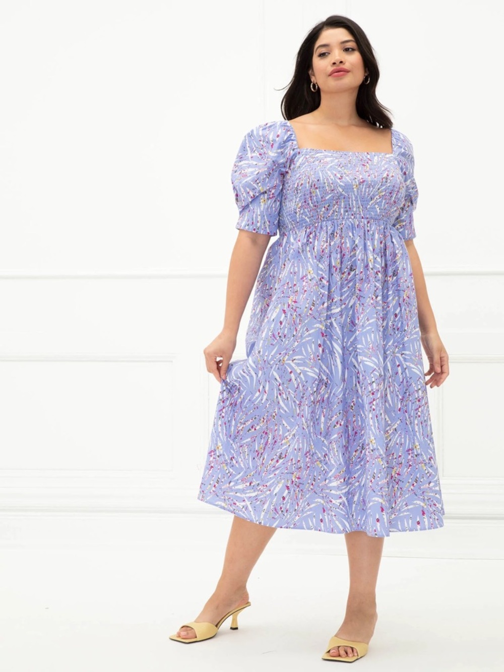 ELOQUII Zebra Print Floral Puff-Sleeve Midi Dress